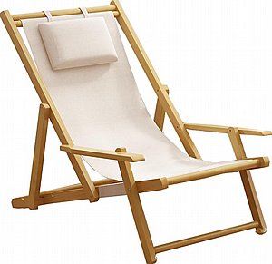 כיסא נוח מתקפל ומתכוונן עם ידיות בעיצוב קלאסי מעץ טבעי מתאים לפנים וחוץ